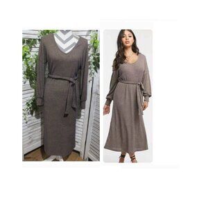 ASOS Long Sleeve Oversized Rib Marl Belted Midi Dress (1245)